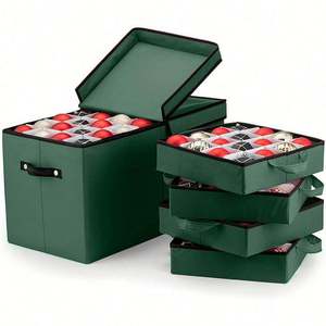 Boîte de rangement pour décorations de Noël personnalisée de haute qualité, rouge de Noël, multifonctionnelle, en tissu non tissé, couvercle détachable, très populaire - Product Image 1