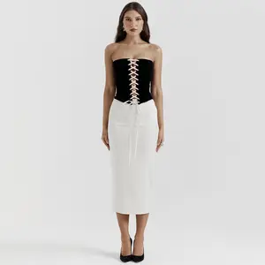 Neues Produkt riemenlos rückenfrei elegant geteilt langer Midi-Rock sexy Damenbekleidung reines Verlangen gewürziges Mädchen Patchwork-Kleid