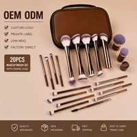 OEM ODM 20 pièces Ensemble de pinceaux de maquillage pour le visage en métal brun doré, étui de voyage, logo personnalisé, marque privée, pinceaux synthétiques, fond de teint