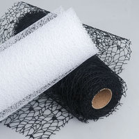 Malla Floral de Poliéster para Envolver, Tela de Red de Araña Hueca, Malla de Encaje Irregular Negra, Blanca y Roja para Decoración de Halloween