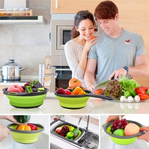 Vegetable Colander With Extendable Thickened Handles & <b>Measuring</b> Cups and <b>Spoon</b> Set, Folding Strainer for Kitchen - Product Image 2