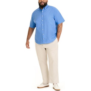 Men's <b>Big</b> Tall Stand Collar Check Shirt 100% Cotton Breathable Button Custom Logo Wrinkle Free Short Sleeve Summer Vacation - Product Image 2