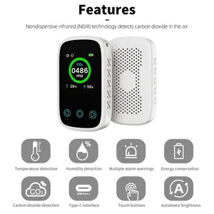 Analyseur de qualité de l'air 3 en 1, testeur de CO2, de température et d'humidité, écran LCD, capteur NDIR, détecteur de monoxyde, utilisation en intérieur, alarme vocale - Product Image 2