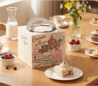 Boîte à gâteau portable en papier couché motif Ours Crème avec poignée et marque-page translucide à thème IP (impression quadricolore)