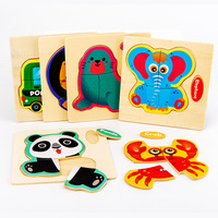 Puzzle en bois pour tout-petits de 13 ans, puzzle d'animaux de dessin animé, planche de puzzle, développement cognitif, jouet de puzzle 3D <50 pièces