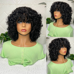 2023 en gros 12a Grade Funmi SDD Super Double Pixie Cut perruques courtes avec frange cheveux humains brésilien <span class=keywords><strong>Rose</strong></span> bouclée perruques à franges - Product Image 2