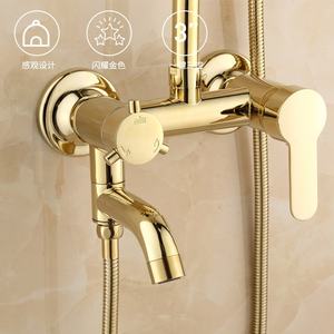 Ensemble de douche en laiton pour hôtels et résidences, finition dorée, mitigeur à poignée unique, cartouche céramique, jet de pluie doux - Product Image 2