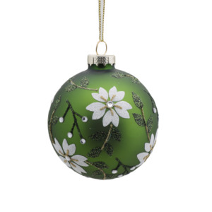 Fournitures <span class=keywords><strong>de</strong></span> noël Offre Spéciale boules <span class=keywords><strong>de</strong></span> verre vertes, ornements avec <span class=keywords><strong>fleurs</strong></span> pour décoration <span class=keywords><strong>de</strong></span> vacances et cadeau <span class=keywords><strong>de</strong></span> nouvel an - Product Image 1