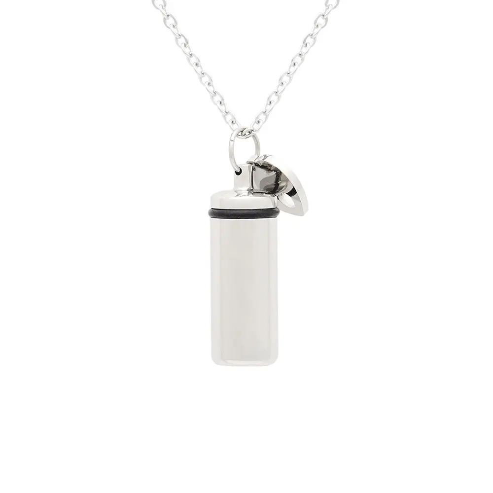 Vendita calda di alta qualità personalizzata bottiglia di olio di profumo gioielli non sbiadiscono collana di urna cilindro cuore in acciaio inossidabile