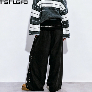 Pantalones anchos personalizados con remaches negros, estilo streetwear vanguardista, venta al por mayor - Product Image 2