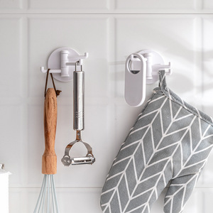 Adhesive Wall <b>Hooks</b> White Two Pack Round Punch Free Multi Functional Kitchen Bathroom Storage <b>Hook</b> - Product Image 1