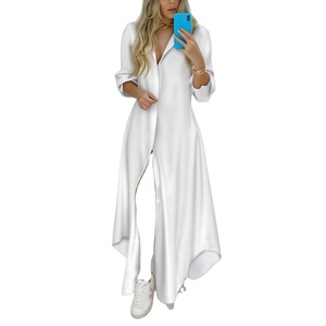 Nouvelle Robe Longue Irrégulière à Boutonnage Simple pour Femme LY 2026, Imprimé Lettres de <span class=keywords><strong>Journal</strong></span>, Printemps-Été - Product Image 1