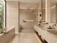 Dalles de travertin romain poli pour murs décoratifs, comptoirs, dessus de vanité de salle de bain, découpées sur mesure pour revêtements de sol et carrelage