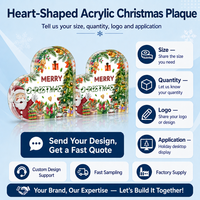 Plaque de Noël personnalisée en acrylique transparent épais en forme de cœur, décor de table mignon avec Père Noël, bloc de Noël en acrylique en forme de cœur