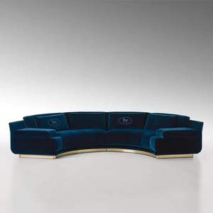 أريكة منحنية حديثة أريكة ملكية زرقاء مقطعية بيضاوية الشكل تصميم - Product Image 1