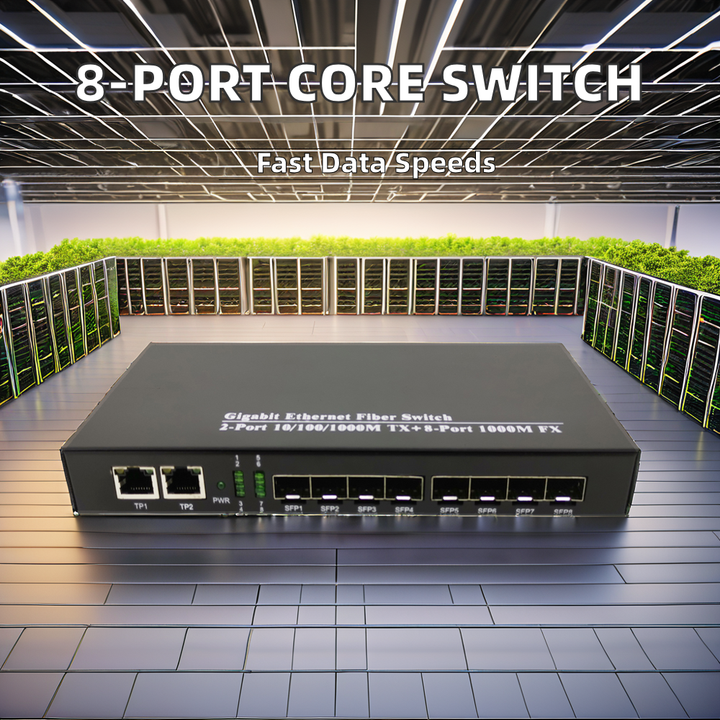 8 Port Gigabit Core Network Switch with 2 RJ45 & 8 SFP Ports