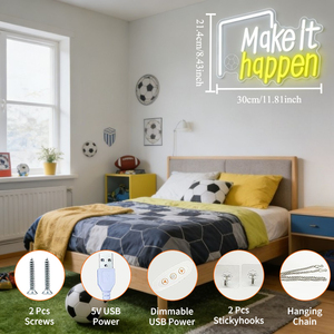 Neonawall Make IT Happen Insegna al neon dimmerabile tramite USB per l'arredamento di sale sportive, palestre e sale giochi e come regali motivazionali per atleti - Product Image 2