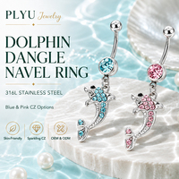 Piercing de Ombligo de Acero Inoxidable 316L con Colgante de Delfín, Estilo Náutico de Verano, con Circonitas Pavé y Dije de Animal, Joyería Curva para el Ombligo