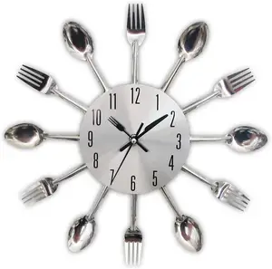 Acero inoxidable Cuchillo Tenedor Cuchara Cocina <span class=keywords><strong>Restaurante</strong></span> <span class=keywords><strong>Reloj</strong></span> de pared Decoración del hogar Relojes de pared - Product Image 1