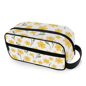 Bolsa de Maquillaje de Viaje Personalizada con Estampado Floral Amarillo Hawaiano, Bolsa de Cosméticos Portátil con Cierre, Bolsa de Cosméticos para Mujer - Product Image 1