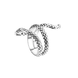Alloy Animal Snake Shaped Male Ring Punk CLASSIC Unisex Rings Silver Plated 00352-6 European and American Fashion Antique Silver