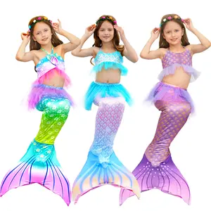 Wholesale Girls' Mermaid Swimming Tail With Dresses Suits Skirts Bra For Halloween Beach Pool Performance Suits