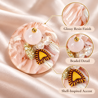 Kancing Resin Pink Buatan Tangan, Kancing Hias Berhias Manik-Manik dan Cangkang untuk Jaket, Kardigan, Tas, Pakaian, Kerajinan Jahit DIY, Seni