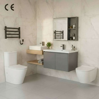 Ensemble complet de luxe CE européen : Meuble-lavabo flottant avec miroir LED, lavabo en céramique, WC suspendu et accessoires