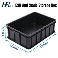 Conteneur de manutention ESD 620*420*200MM, carton antistatique noir, boîte de stockage de circuits imprimés antistatiques, bacs en plastique conducteur