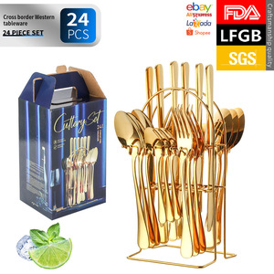 Cross-border for Bestseller 1010 Stainless Steel Dinnerware Set 24-Piece Western Steak Knife Fork Spoon Set Hanging <b>Rack</b> - Product Image 3