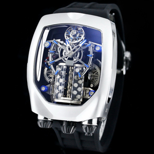 Montre automatique squelette pour homme, polyvalente et tendance, inspirée des supercars, avec bracelet noir et accents bleus, montre-bracelet mécanique de luxe sportive - Product Image 1