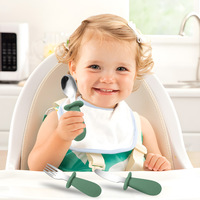 316 acier inoxydable Silicone trois pièces ensemble Silicone poignée bébé enfants cuillère couteau fourchette ensemble en acier inoxydable enfants couverts ensemble