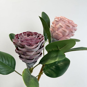 O-X975 Flor Artificial de Terciopelo Flocado, Rosa Protea Artificial, Decoración para Bodas y Fiestas en el Hogar, Tallo de Seda Realista, Venta al por Mayor de Artículos Florales - Product Image 4
