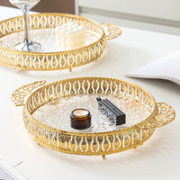 Plateau en acrylique doré en fer forgé à un seul niveau, plateau électrique de luxe pour la nourriture, décoration de banquet domestique, fruits/gâteaux