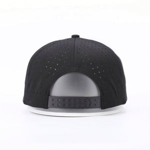 Casquette de baseball noire personnalisée avec broderie 3D, découpe laser, perforations, image, visière pré-courbée et réglable - Product Image 5