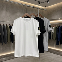 T-shirt en coton pour homme, coupe classique, col rond, manches courtes, couleur unie, style décontracté, logo sur la manche gauche