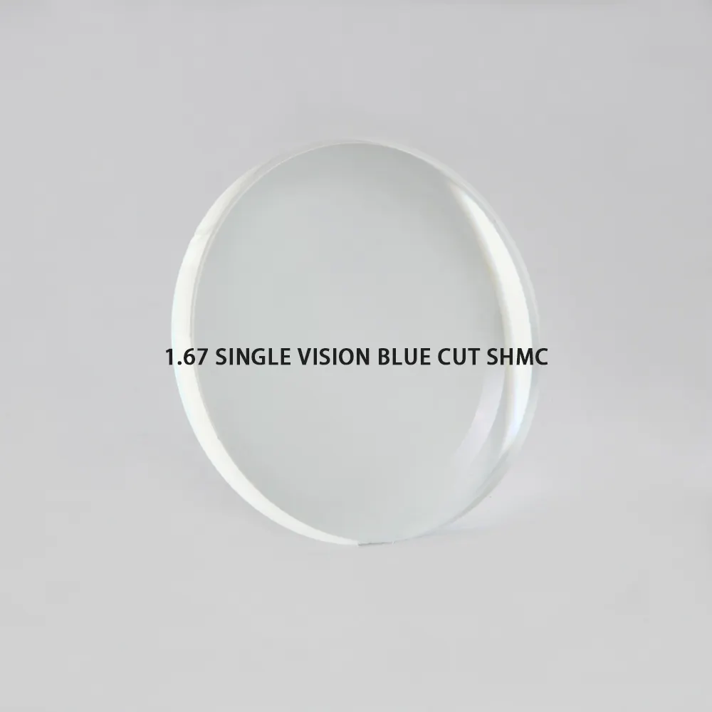 공장 납품 블루 컷 1.67 SHMC 싱글 비전 광학 렌즈 안티 블루 레이 안경 렌즈 블루 차단 반사 방지 렌즈