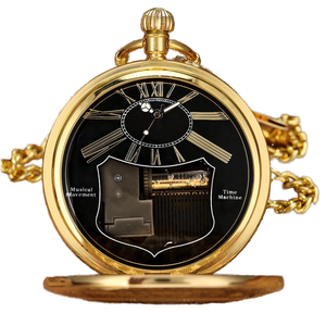 Orologio da Tasca in Quarzo Dorato Squisito con Carica Manuale, Riproduzione Musicale, Catena e Numeri Romani Incisi, Stile Antico, Non Impermeabile - <span class=keywords><strong>Buon</strong></span> Anno Nuovo - Product Image 2