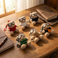 Peluche Ours Pilote Aviateur au design Anime, douce et écologique, avec lunettes de pilote, petit animal en peluche, mignonne, porte-clés, pendentif pour pull et voiture