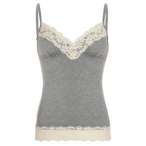 Color Block Lace Trim V Neck Knit Camisole, Women's Sleeveless Tank <b>Top</b>, <b>Y2K</b> Retro Vintage Casual Fashion Streetwear - Product Image 6