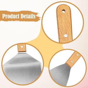 Ensemble de spatules en métal avec manche en bois, kit de grattoir robuste pour barbecue et retournement de hamburgers - Product Image 4