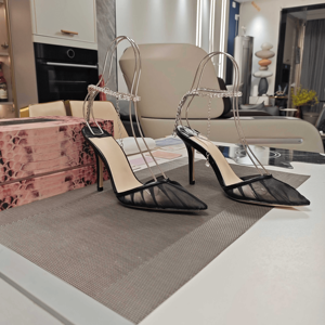 Jimmy Womens Bridal Heels with Sparkly Rhinestone Chain Ankle Strap Stilettos for Wedding Bridesmaid Prom Event Chooing - Product Image 3