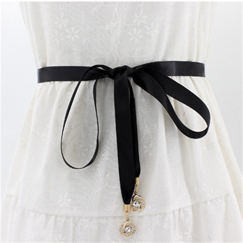 Корейский декоративный тонкий пояс с бантом, женский модный милый атласный пояс для платья, элегантные веревочные ремни для женщин