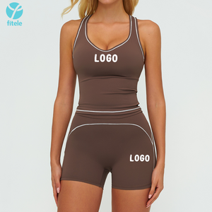Fitele Custom High Quality Sportswear Color-Blocked Tight Yoga Clothes Gym Activewear Suit Women Running Fitness Shorts Yoga Set
