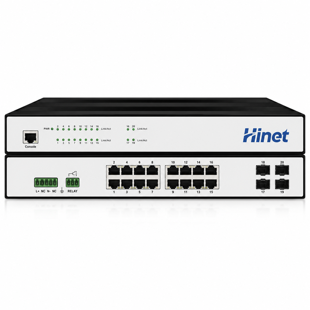 Layer 3 Rack-Mounted 16-Port Gigabit PoE Network Switch with 4 10G SFP+ Uplink Fiber Ports for Enterprise