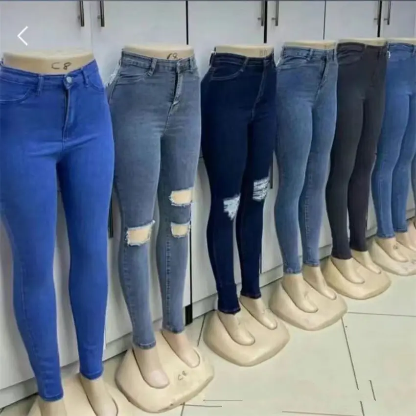 ストレッチジーンズペンシルパンツ破れた破壊された女性のジーンズ卸売中国工場直販レディーススリムOEMサービス高