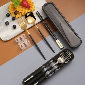 Juego de Cubiertos Portátil y Elegante para Niños, de Acero Inoxidable, con Cuchara, Tenedor y Palillos, con Caja, 3 Piezas - Product Image 4
