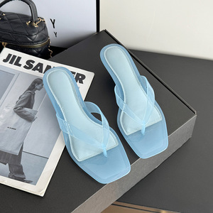 Trendy Women Clear <b>Sandals</b> Square Toe Slip On Kitten Heel <b>Dress</b> Slippers - Product Image 5