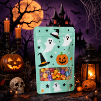 Pochette Brillante à Fermeture Éclair avec Fenêtre Semi-Transparente, Imprimé Caldeirons de Sorcière Violets, Anti-Fuite, Résistante à la Chaleur, en Mylar, pour Emballage de Bonbons et Friandises