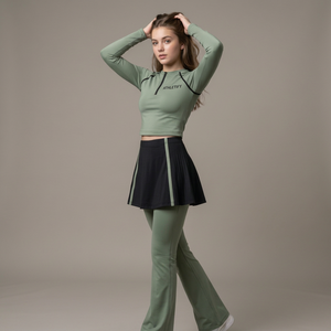 Conjunto Deportivo Modesto para Mujer, Top de Manga Larga con Leggings con Falda, Ropa para Fitness, Yoga y Gimnasio - Product Image 1